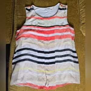 CALVIN KLEIN MULTI-COLOR STRIPED PRINT CAREER CASUAL SLEEVELES TOP